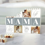 Miniatura de Puzle de Bloques Mamá con Cuatro Fotos y Siluetas personalizado