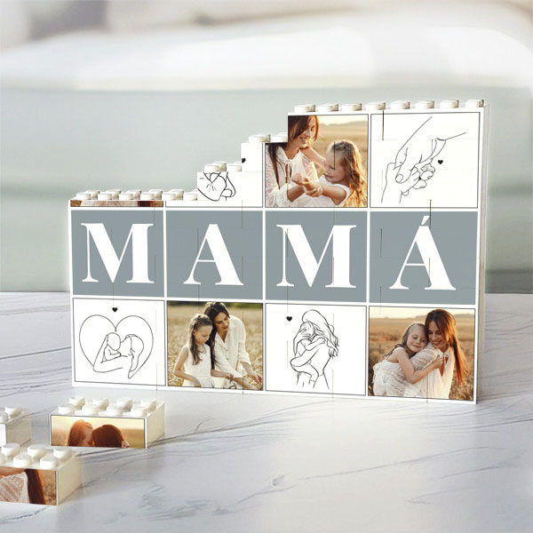 Puzle de Bloques Mamá con Cuatro Fotos y Siluetas personalizado
