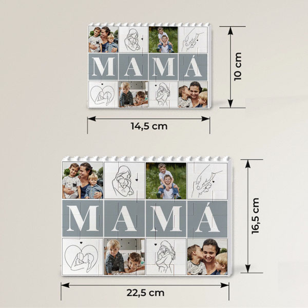 Puzle de Bloques Mamá con Cuatro Fotos y Siluetas personalizado