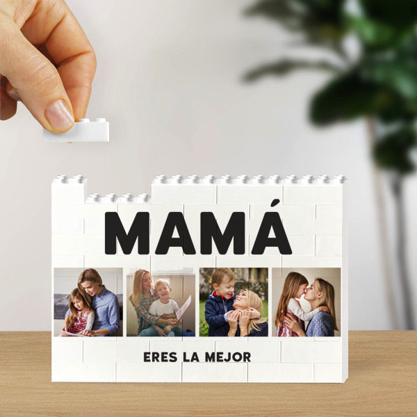 Puzle de Bloques Mamá con Cuatro Fotos y Texto personalizado