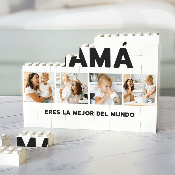 Puzle de Bloques Mamá con Cuatro Fotos y Texto personalizado