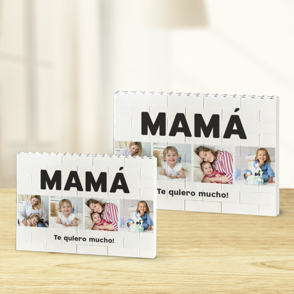 Puzle de Bloques Mamá con Cuatro Fotos y Texto personalizado