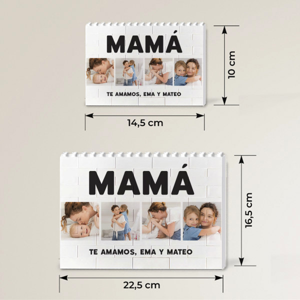 Puzle de Bloques Mamá con Cuatro Fotos y Texto personalizado