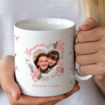 Miniatura de Taza Corazón Floral con Foto y Texto personalizada