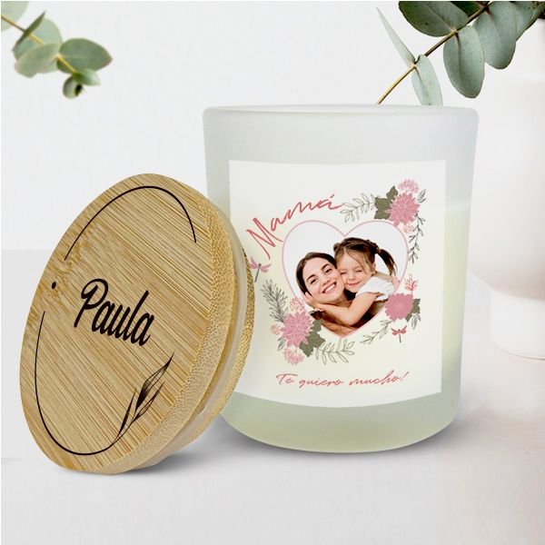 Vela Corazón Floral con Foto y Texto personalizada