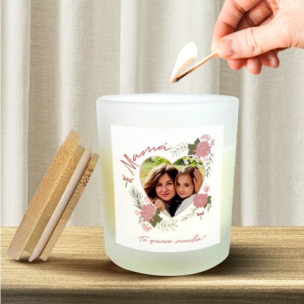 Vela Corazón Floral con Foto y Texto personalizada