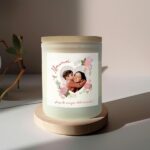 Miniatura de Vela Corazón Floral con Foto y Texto personalizada