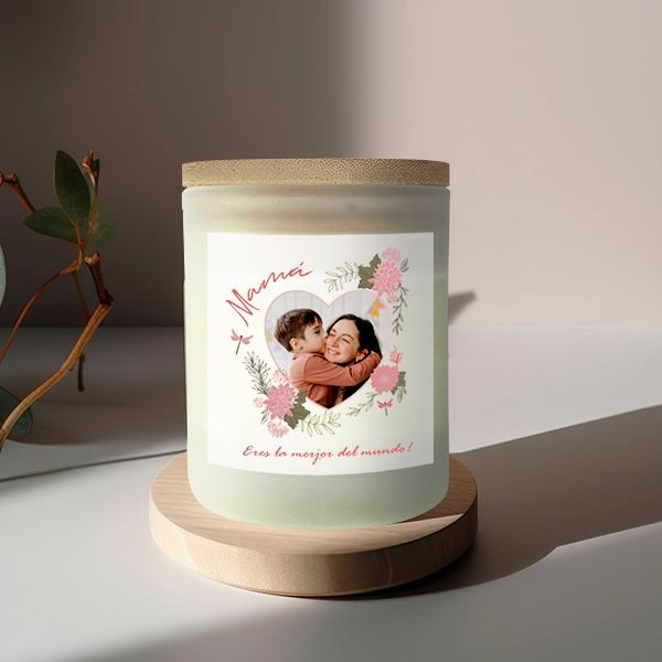 Vela Corazón Floral con Foto y Texto personalizada
