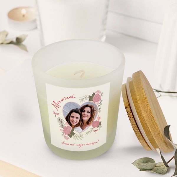 Vela Corazón Floral con Foto y Texto personalizada