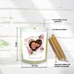 Miniatura de Vela Corazón Floral con Foto y Texto personalizada