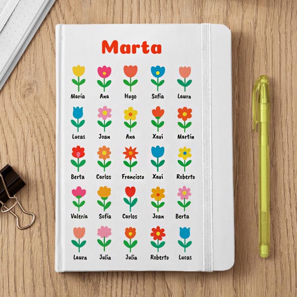 Libreta Flores con Nombre y Texto personalizado