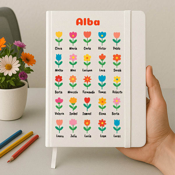 Libreta Flores con Nombre y Texto personalizado