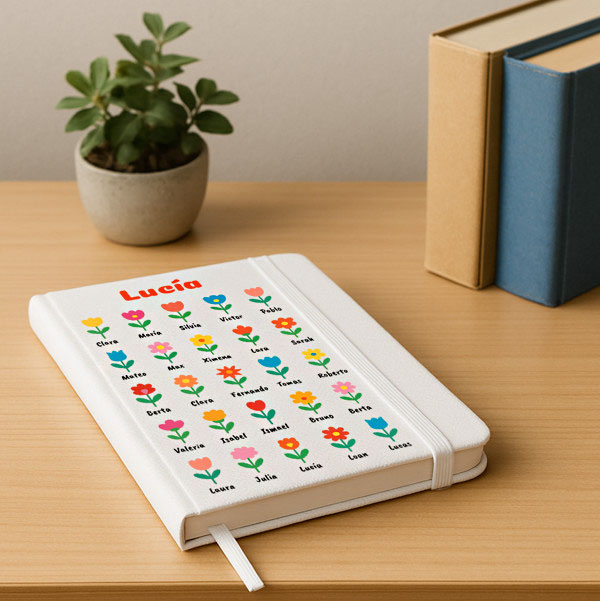 Libreta Flores con Nombre y Texto personalizado