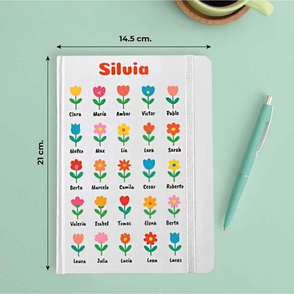 Libreta Flores con Nombre y Texto personalizado