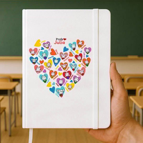 Libreta Corazones con Muñecos con Nombre y Texto personalizado