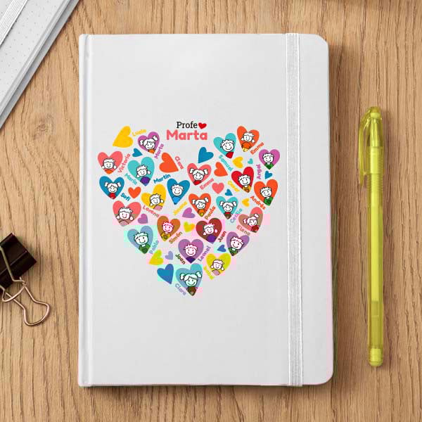 Libreta Corazones con Muñecos con Nombre y Texto personalizado
