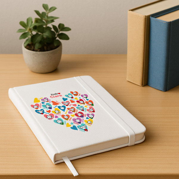 Libreta Corazones con Muñecos con Nombre y Texto personalizado