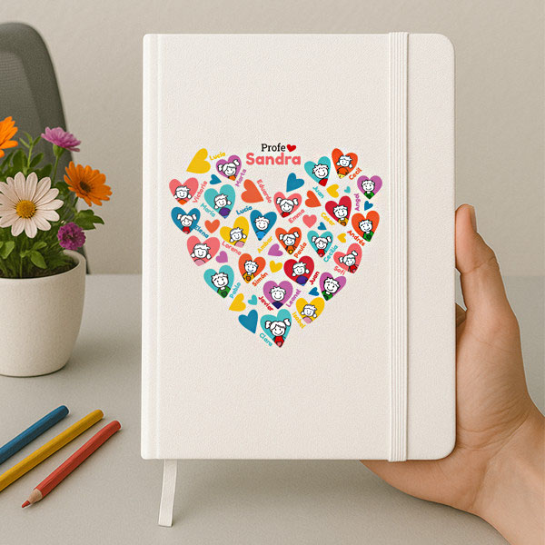 Libreta Corazones con Muñecos con Nombre y Texto personalizado