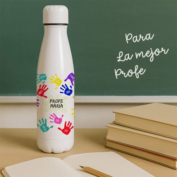Botella Manos de Colores con Nombres y Texto personalizado