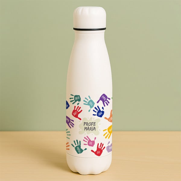 Botella Manos de Colores con Nombres y Texto personalizado