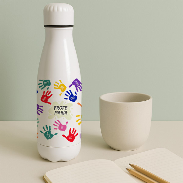 Botella Manos de Colores con Nombres y Texto personalizado