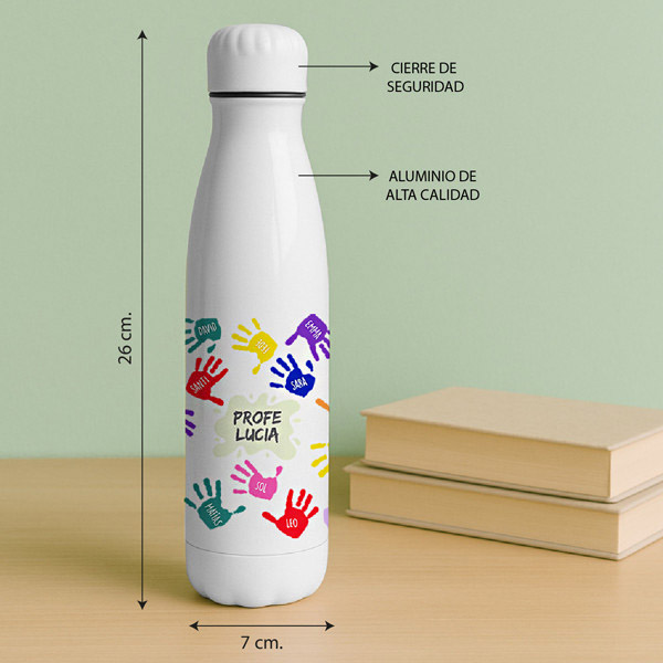 Botella Manos de Colores con Nombres y Texto personalizado