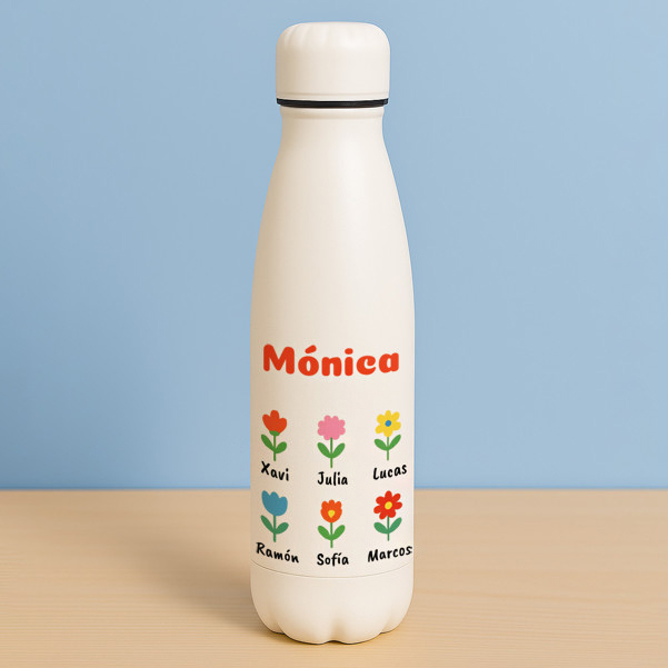 Botella Flores con Nombres y Texto personalizada