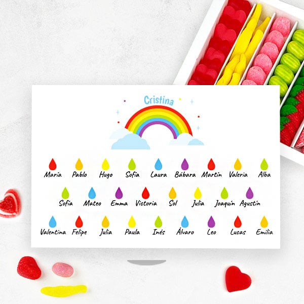 Caja de Dulces Lluvia con Nombres y Texto personalizado