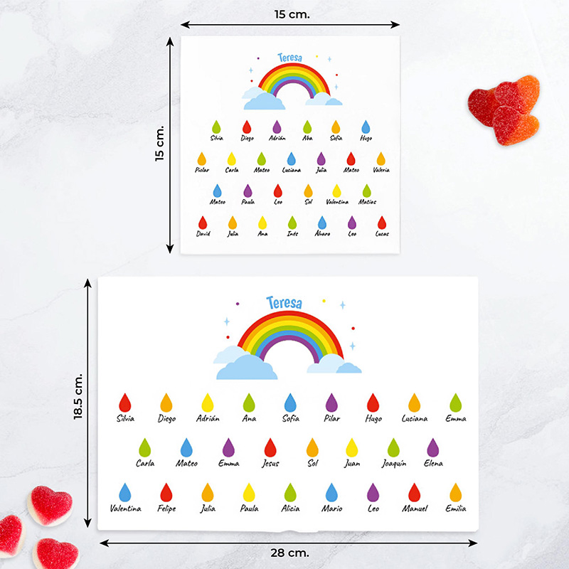 Caja de Dulces Lluvia con Nombres y Texto personalizado