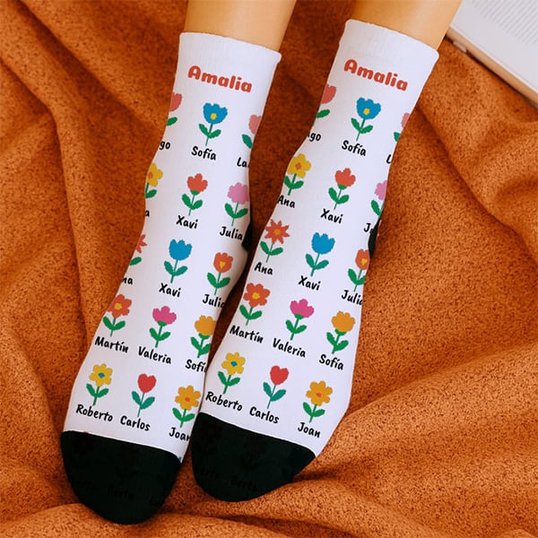 Calcetines Flores con Nombres Personalizado
