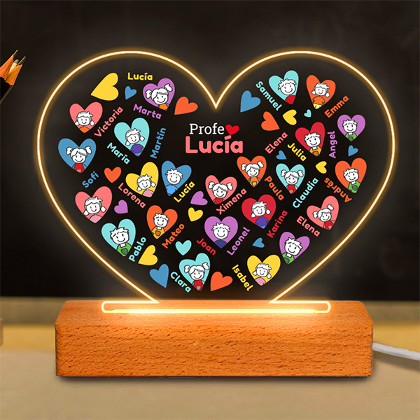 Lámpara Corazones Muñecos con Nombres y Texto personalizado