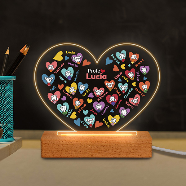 Lámpara Corazones Muñecos con Nombres y Texto personalizado