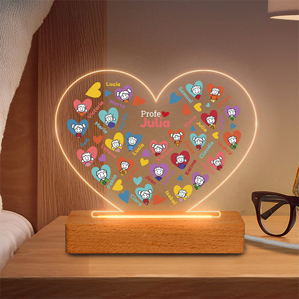 Lámpara Corazones Muñecos con Nombres y Texto personalizado