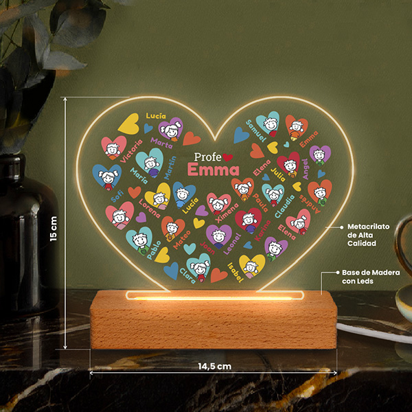 Lámpara Corazones Muñecos con Nombres y Texto personalizado