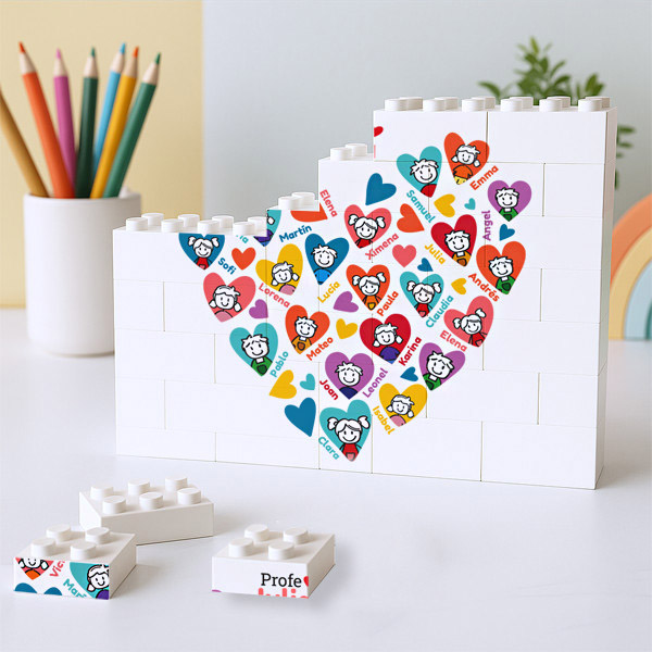 Puzzle de Bloques Corazones con Muñecos con Nombres personalizado