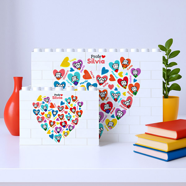 Puzzle de Bloques Corazones con Muñecos con Nombres personalizado