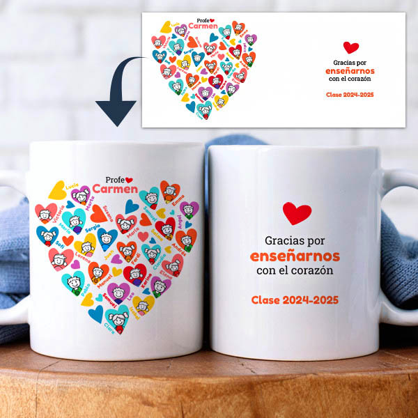 Taza Corazones con Muñecos con Nombres personalizado