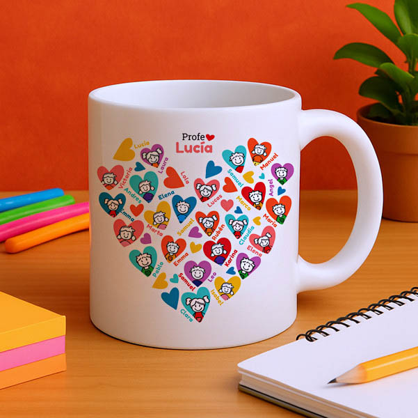 Taza Corazones con Muñecos con Nombres personalizado