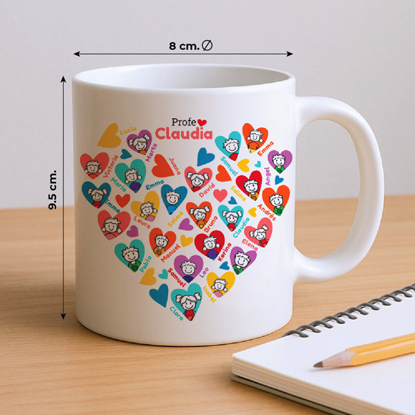 Taza Corazones con Muñecos con Nombres personalizado