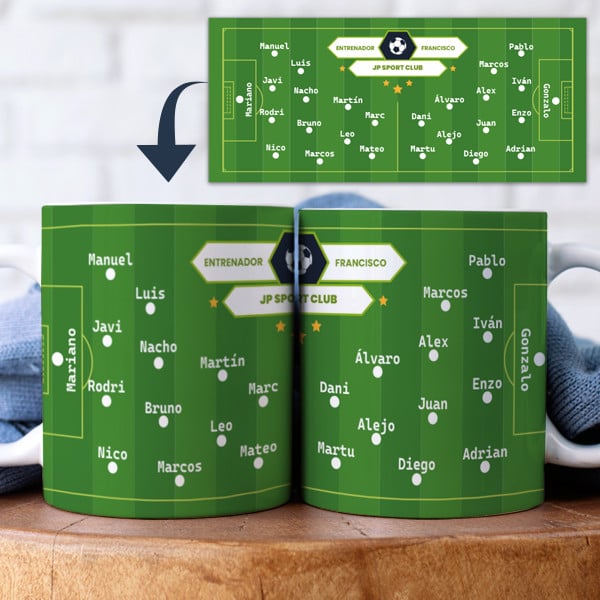 Taza Campo de Fútbol con Nombres Personalizada