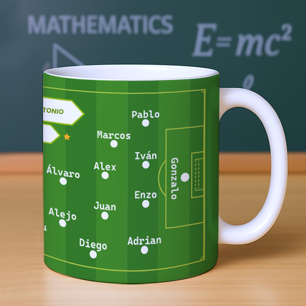 Taza Campo de Fútbol con Nombres Personalizada