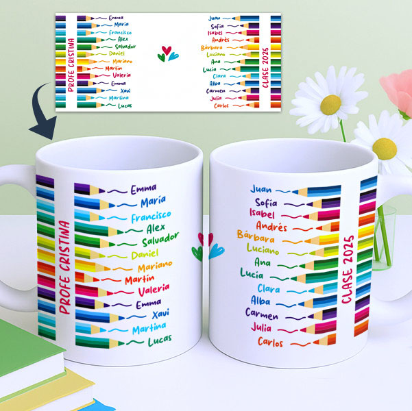 Taza Lápices de Colores con Nombres personalizado