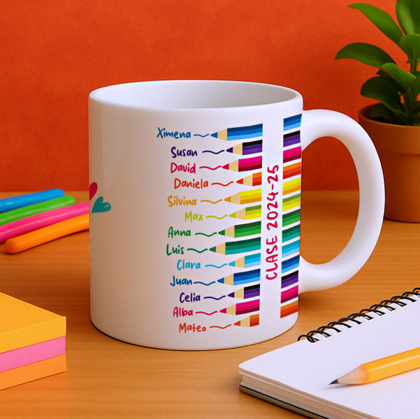 Taza Lápices de Colores con Nombres personalizado