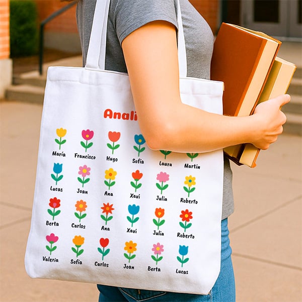 Tote Bag Flores con Nombres personalizado