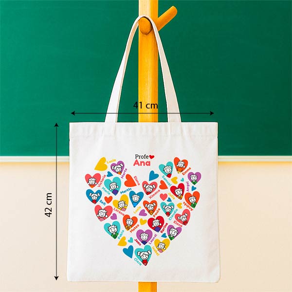 Tote Bag Corazones con Muñecos con Nombres personalizado