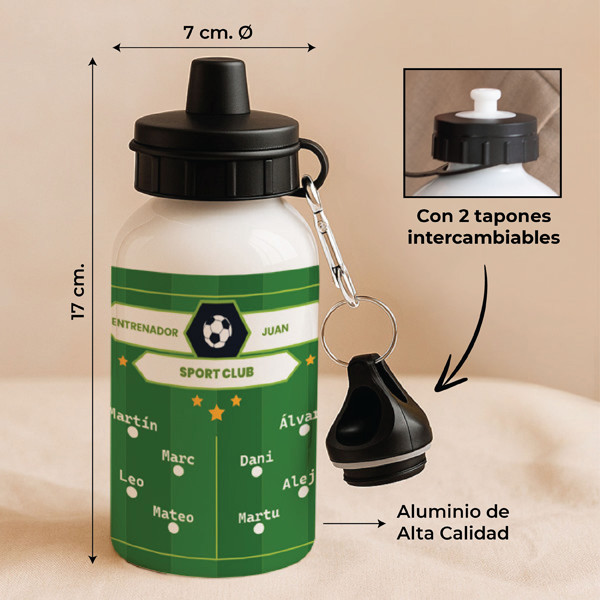 Botella Infantil Campo de Futbol con Nombres y Texto personalizado