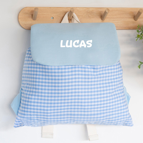 Pack Escolar Infantil Cuadros Azules personalizado