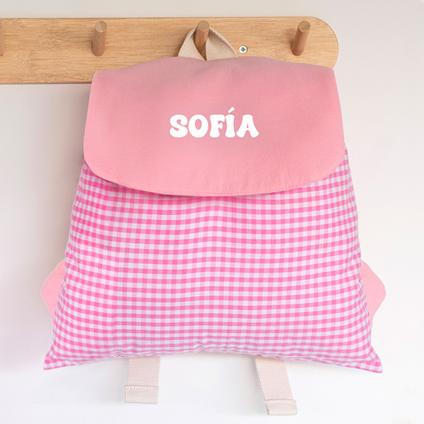 Pack Escolar Infantil Cuadros Rosas personalizado