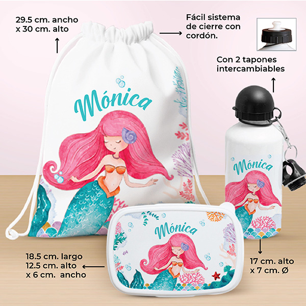 Pack Escolar Infantil Sirenita personalizado
