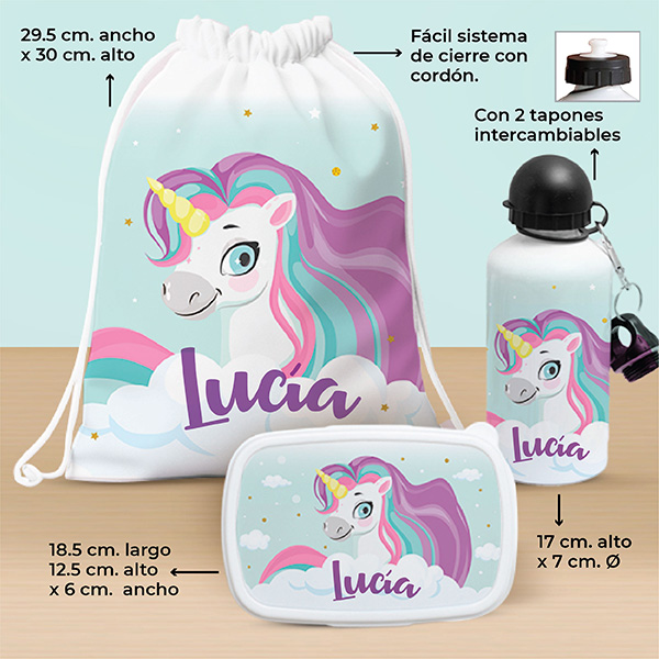 Pack Escolar Infantil Unicornio personalizado